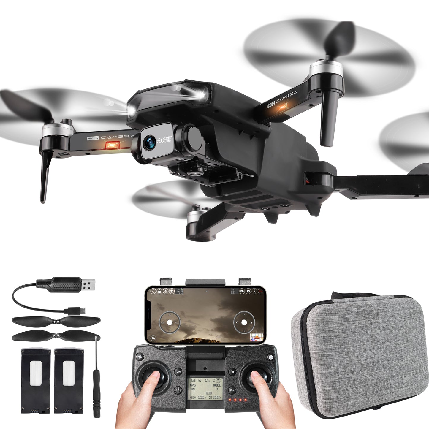4K 3-axis Gimbal EIS 5G GPS Drones with Dual UHD Camera for Adults Anti-Shake Quadcopter WIFI FPV 60Mins Flight Time 120°FOV 50times Zoom Brushless Motor