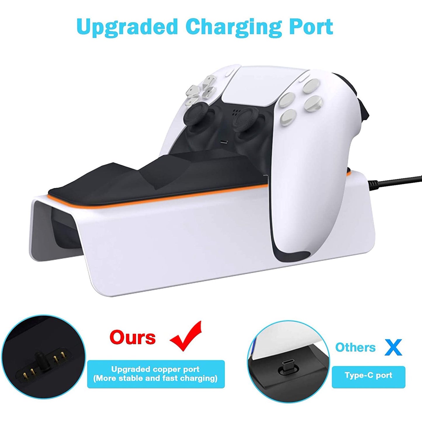 PS5 Controller Charger for Playstation 5 Charging Station with LED Indicator High Speed Fast Charging Dock for Sony DualSense Controller ( White )