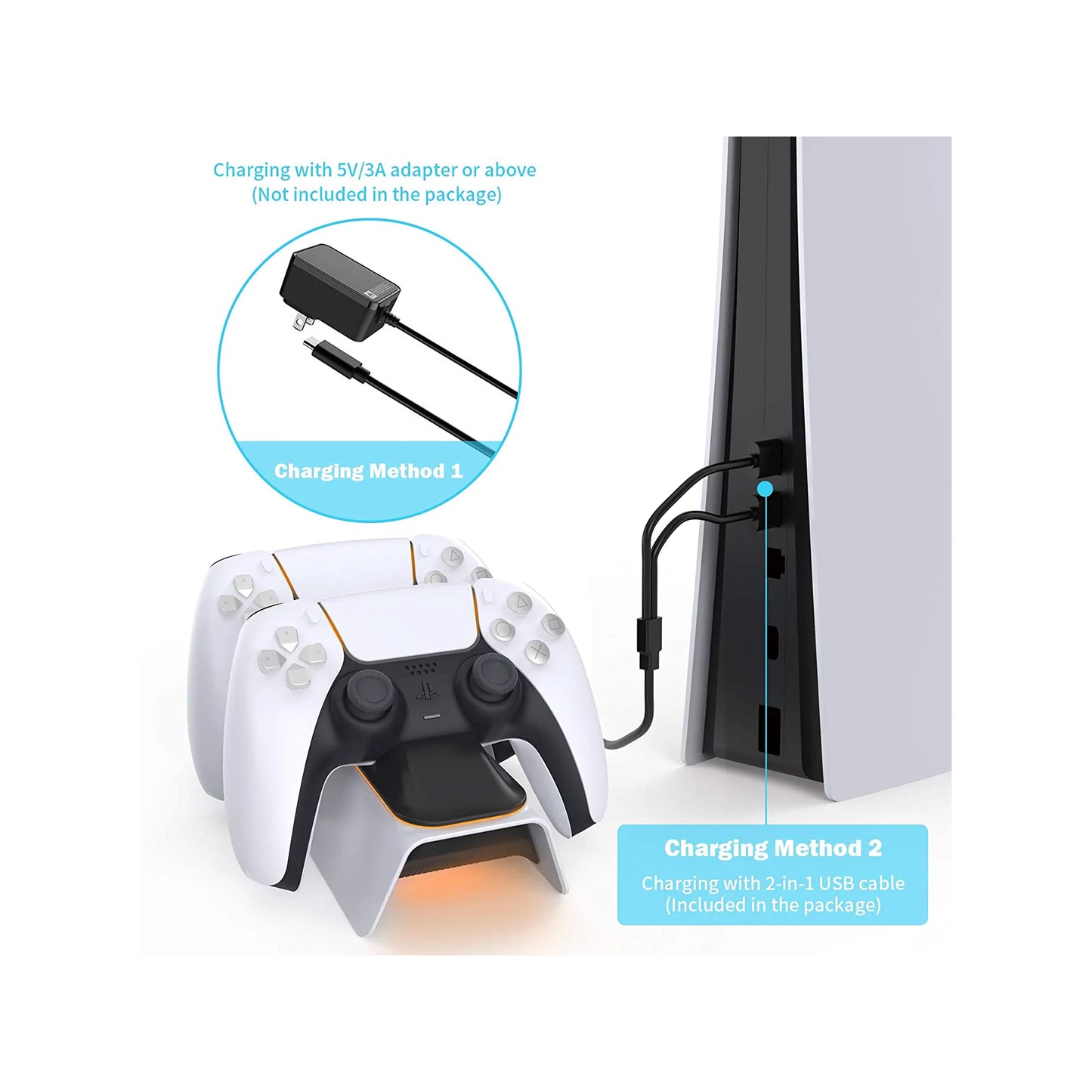 PS5 Controller Charger for Playstation 5 Charging Station with LED Indicator High Speed Fast Charging Dock for Sony DualSense Controller ( White )