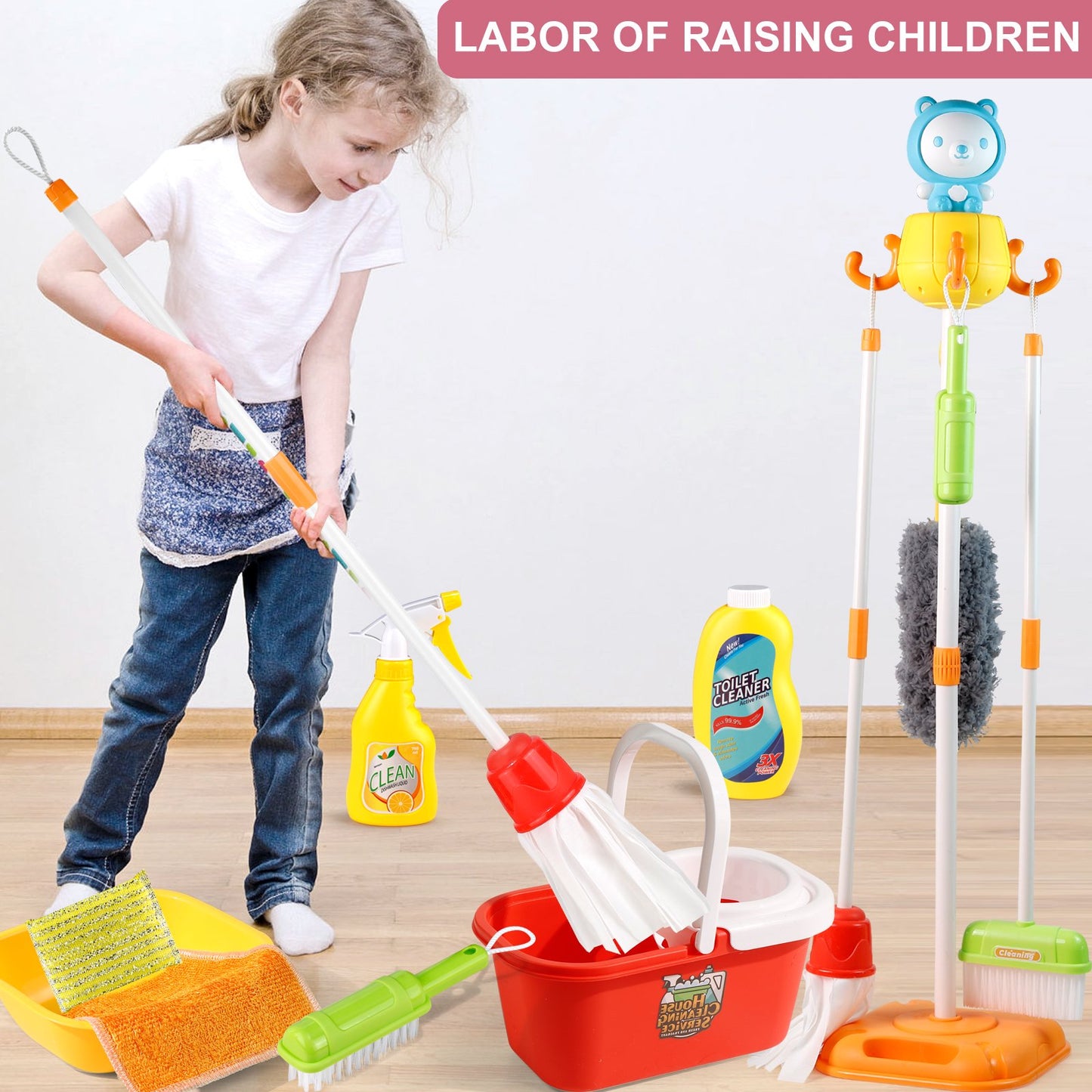 NETNEW Kids Cleaning Set Toys 22 Piece for Toddlers Pretend Play Broom Set Household Cleaning Tools Girl & Boys Toy Kitchen