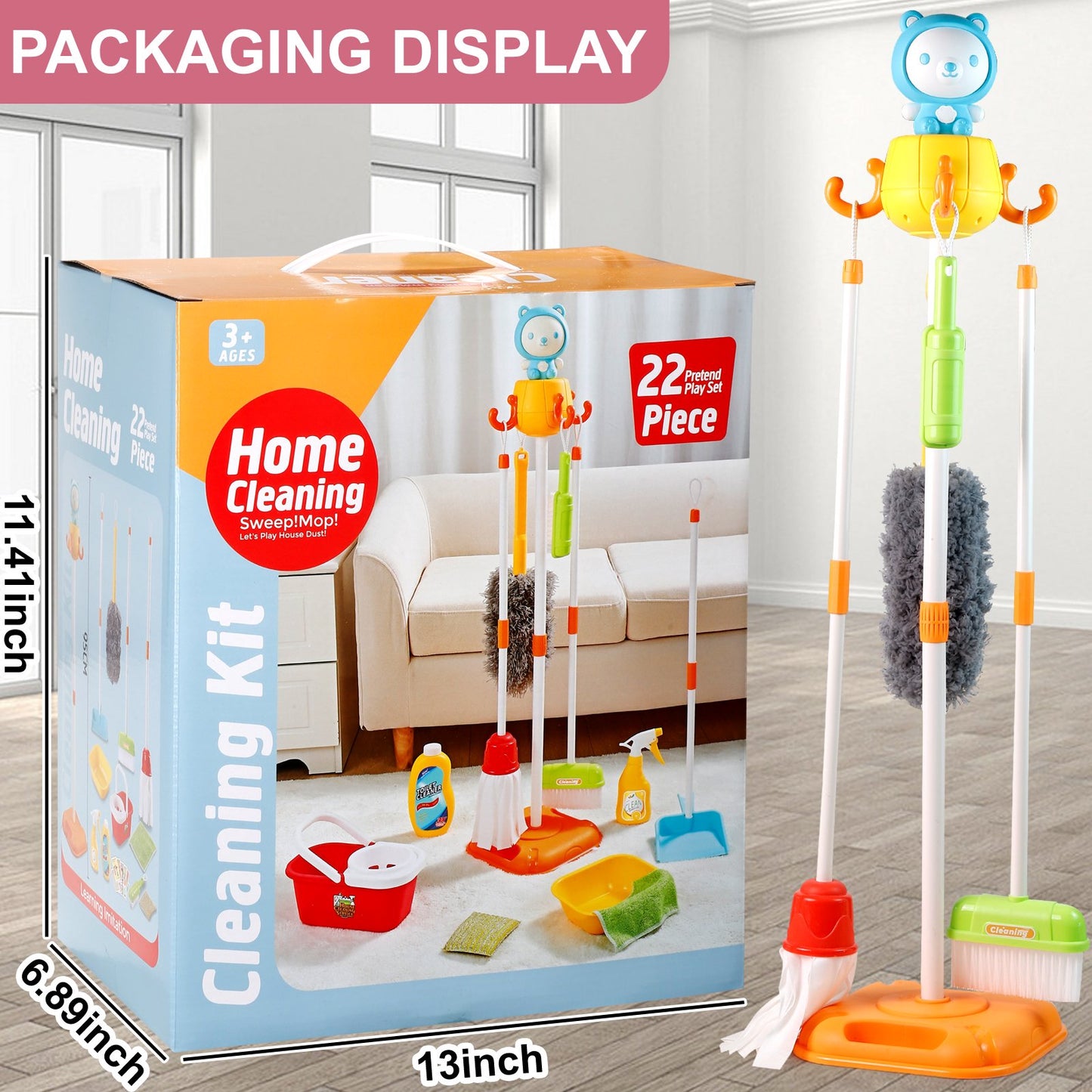 NETNEW Kids Cleaning Set Toys 22 Piece for Toddlers Pretend Play Broom Set Household Cleaning Tools Girl & Boys Toy Kitchen