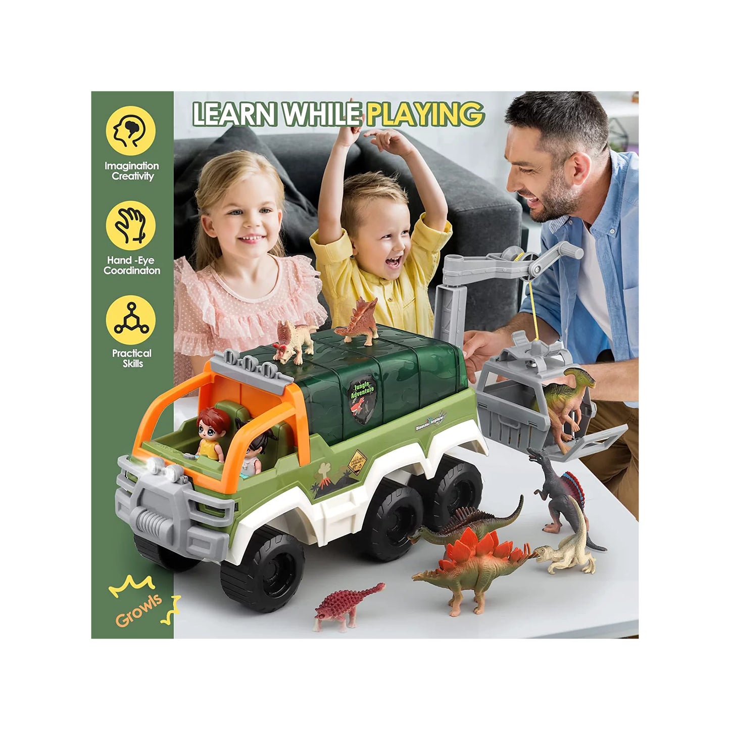 Dinosaur Truck Toys with Music and Growl Preschool Toys Toddler Gifts for 3 4 5 6 7 Years Old Boys and Girls