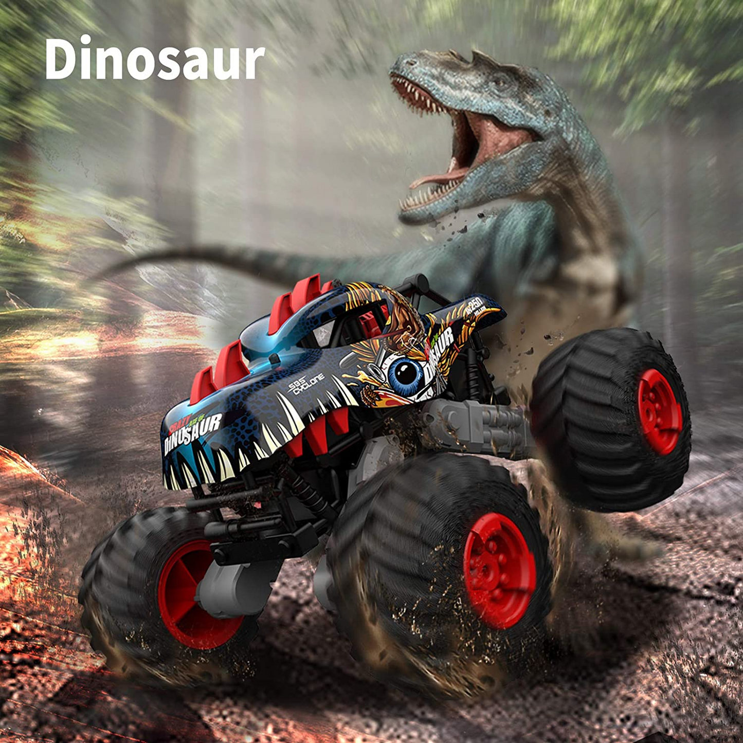 1:16 Dinosaur RC Cars Monster Trucks for Boys Remote Control Car for Kids Toys Off Road 20+MPH 2.4GHz All Terrain 4WD