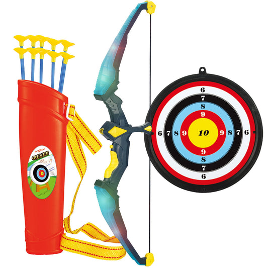 Kids Sport Toys Bow and Arrow LED Light Up Archery Set with 10 Suction Cup Arrows Target & Quiver Indoor and Outdoor Toys for Toddler Children Boys Girls
