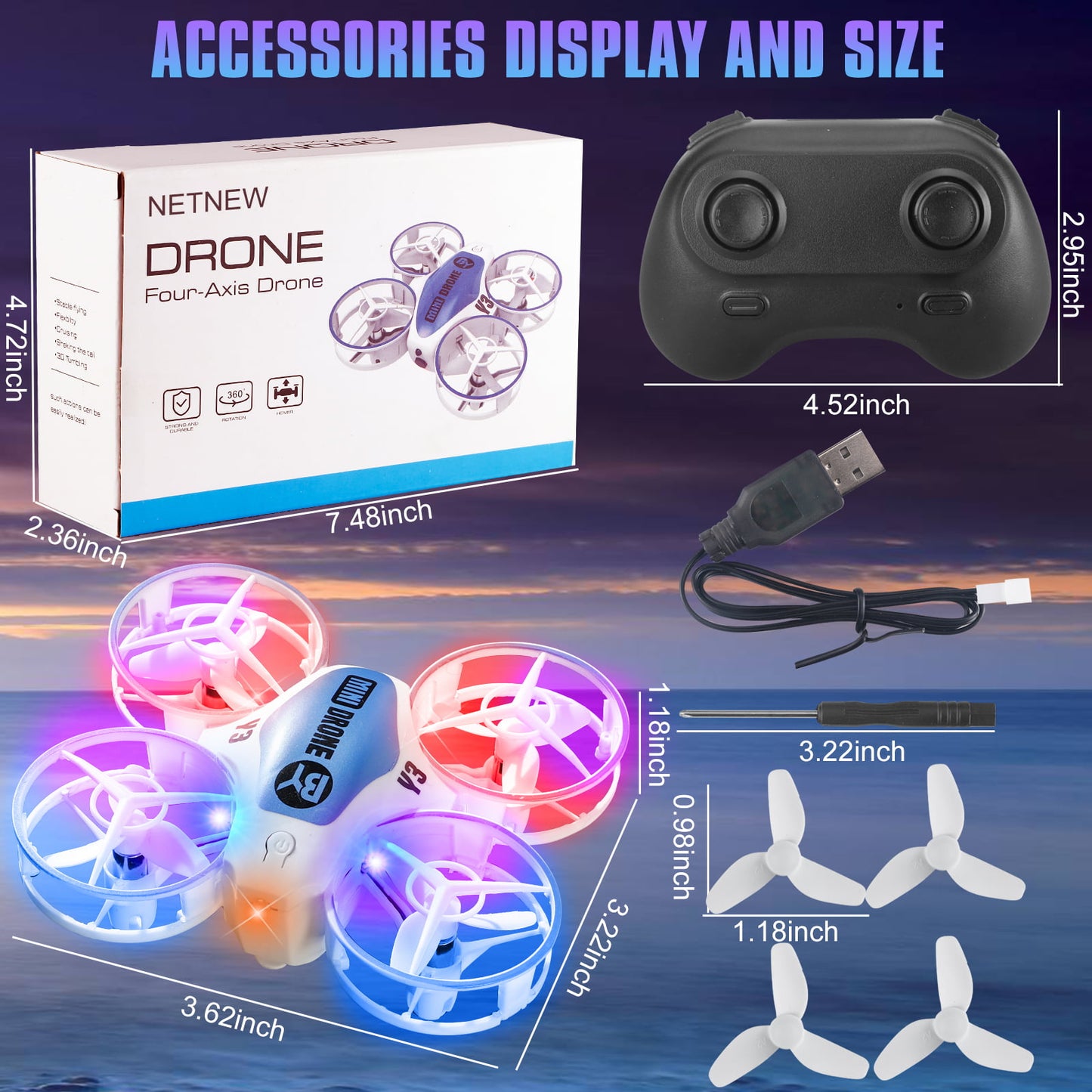 NETNEW Mini Drones for Kids with Multicolor LED Lights Long Flight Time Three Speeds 360 Flip Headless Mode Toys for Boys 3-6-12 Years