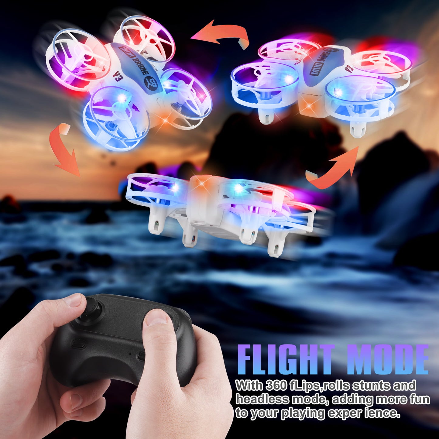 NETNEW Mini Drones for Kids with Multicolor LED Lights Long Flight Time Three Speeds 360 Flip Headless Mode Toys for Boys 3-6-12 Years