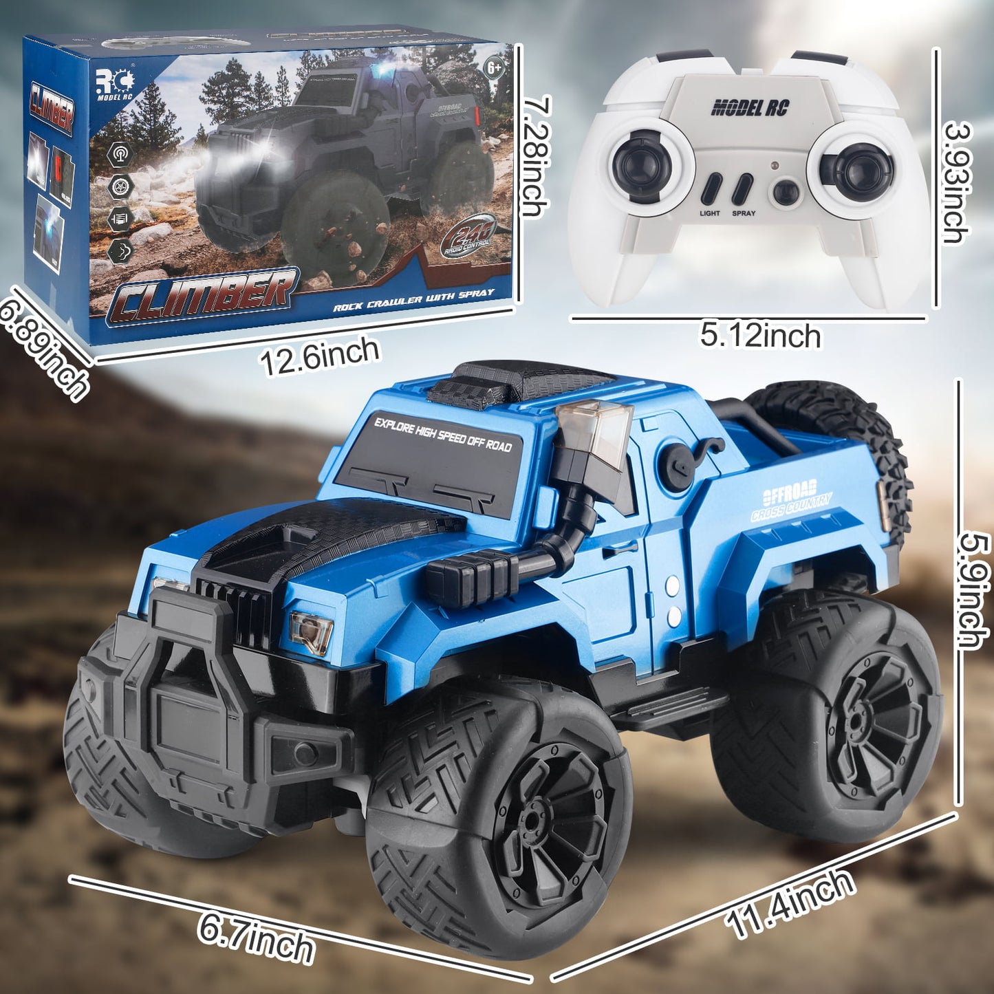 NETNEW Remote Control Truck, RC Car with Spray, Snorkel and LED Lights, 60+ Mins Playtime, Off Road SUV, All Terrain Rock Crawler, Toy Vehicle for Boys Girls and Adults