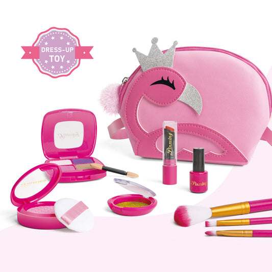Kids Real Makeup Kit for Little Girls: with Pink Flamingo Bag - Real, Non Toxic, Washable Make Up Toy - Gift for Toddler Young Children Pretend Play Set Vanity for Ages 3 4 5 6 7 8 9 10 Years Old