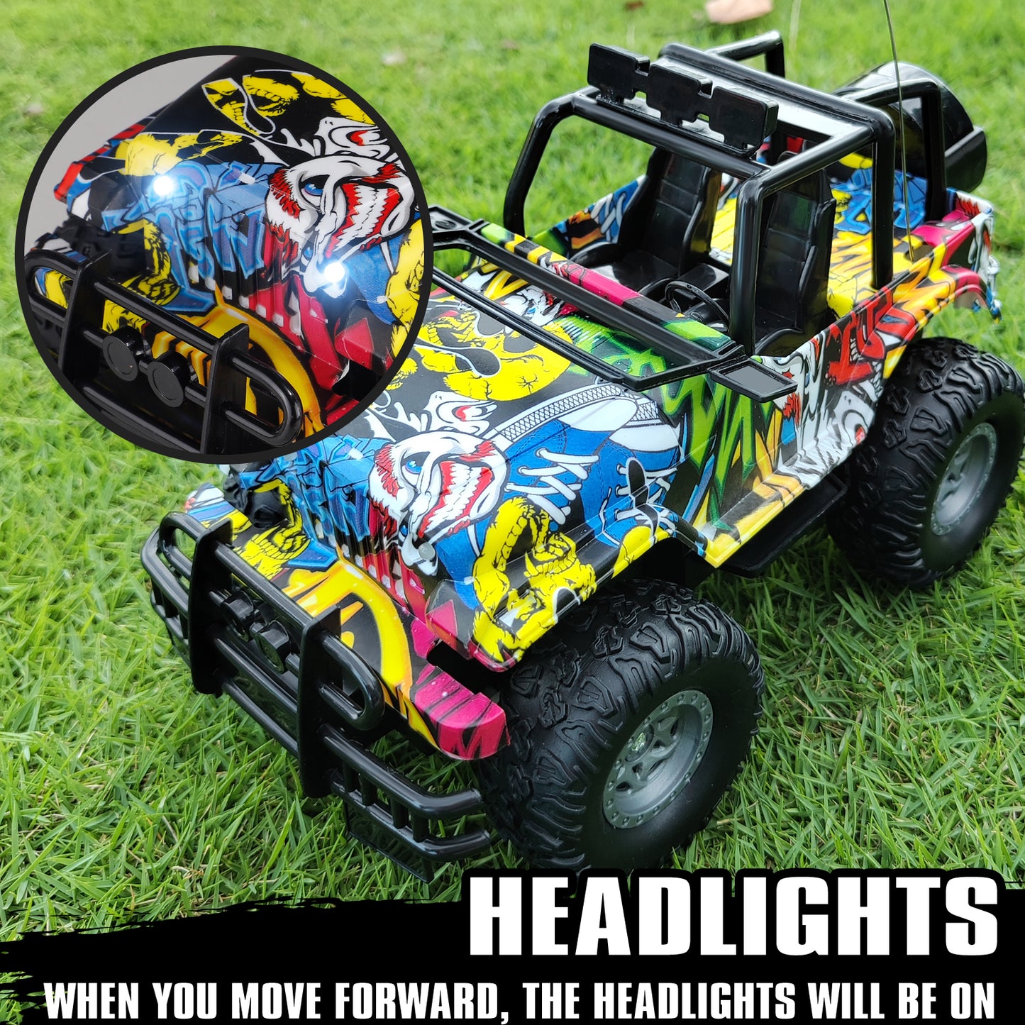 Kids Toys RC Cars Jeep Monster Truck 1:18 Remote Control Car 2.4GHz Off Road All Terrain Car Toys for 3-9 Years Old Boys Girls