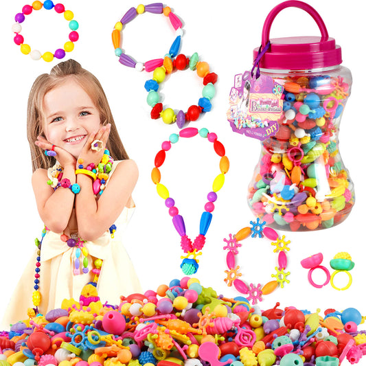 Snap Pop Beads Girls Toy DIY Jewelry Kit Fashion Fun for Necklace Ring Bracelet Art Crafts Toys for Kids Girls (520PCS)
