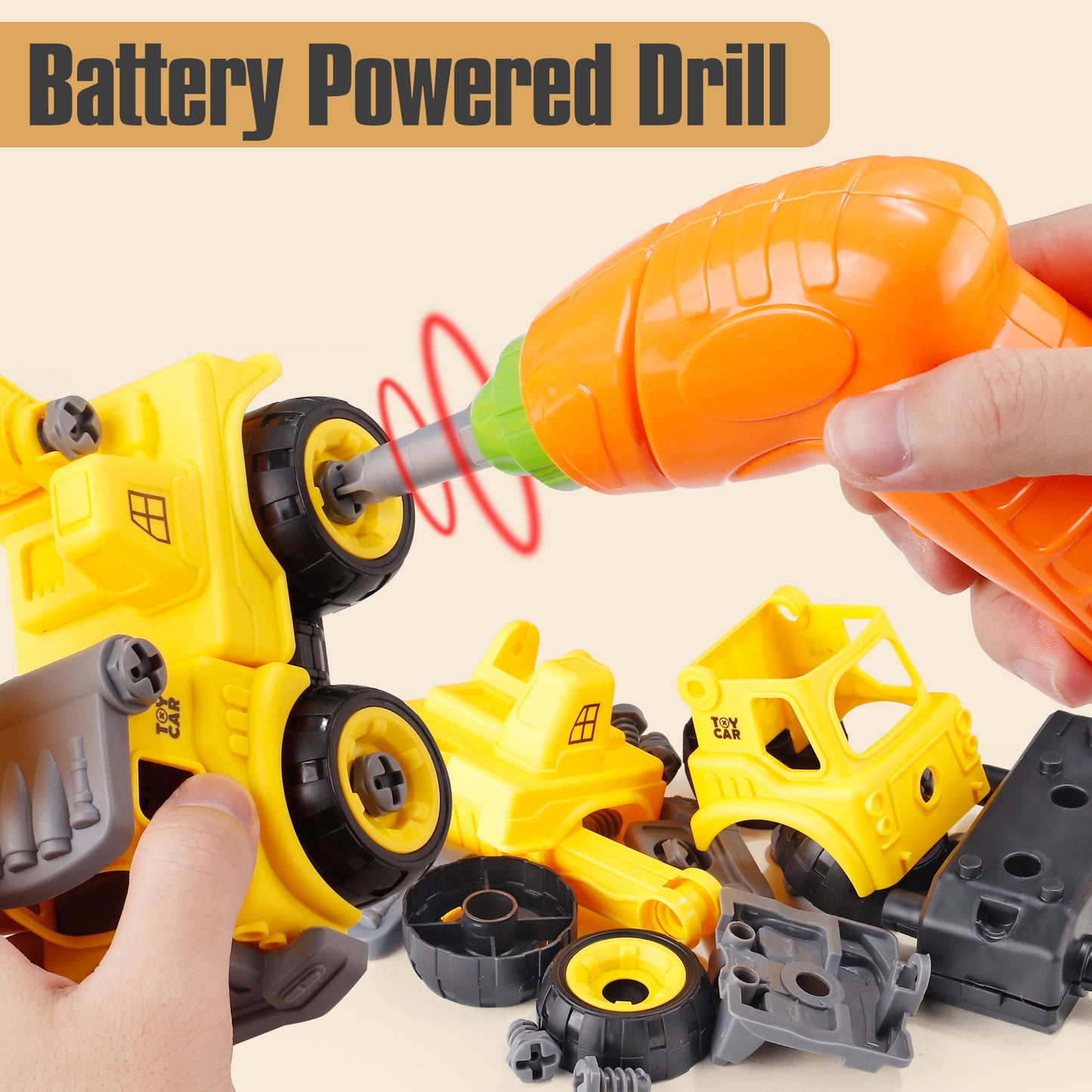 Toys for Boys 3-6 Years Take Apart Construction Trucks 8 Cars Toys with Electric Drill and Map Kids STEM Building Toys