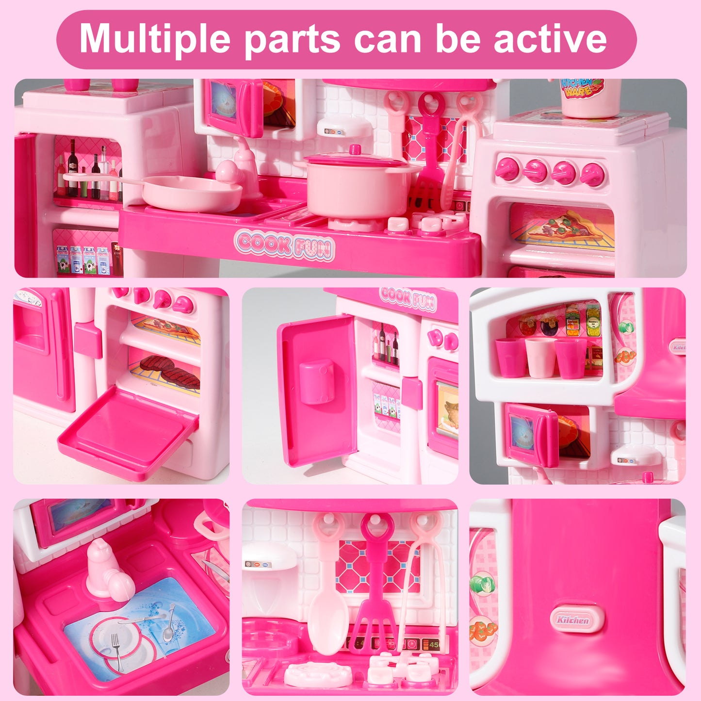 Girls Toys Play Kitchen Oven Playset Pretend Food Cooking Pink Kitchen Toys for Toddlers Sounds and Light Stove