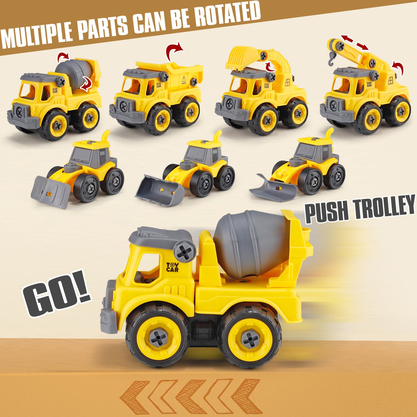 Toys for Boys 3-6 Years Take Apart Construction Trucks 8 Cars Toys with Electric Drill and Map Kids STEM Building Toys