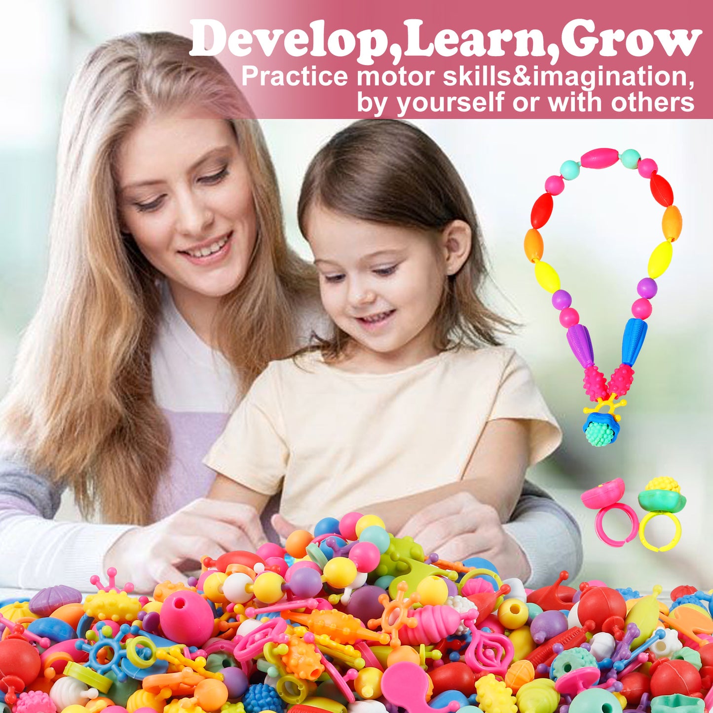 Snap Pop Beads Girls Toy DIY Jewelry Kit Fashion Fun for Necklace Ring Bracelet Art Crafts Toys for Kids Girls (520PCS)