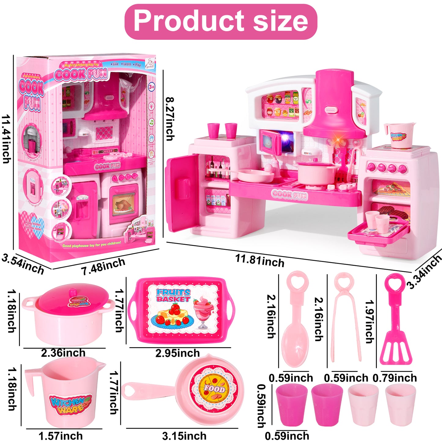 Girls Toys Play Kitchen Oven Playset Pretend Food Cooking Pink Kitchen Toys for Toddlers Sounds and Light Stove