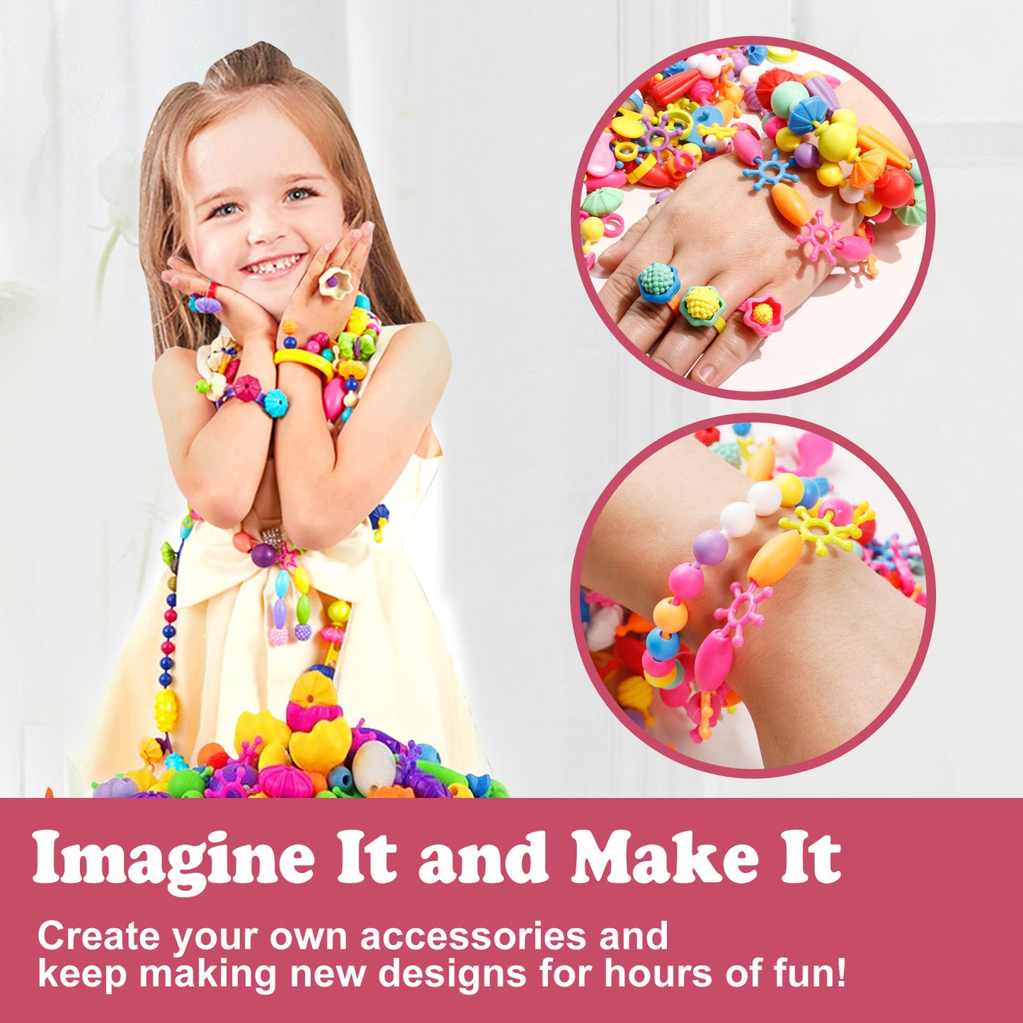 Snap Pop Beads Girls Toy DIY Jewelry Kit Fashion Fun for Necklace Ring Bracelet Art Crafts Toys for Kids Girls (520PCS)