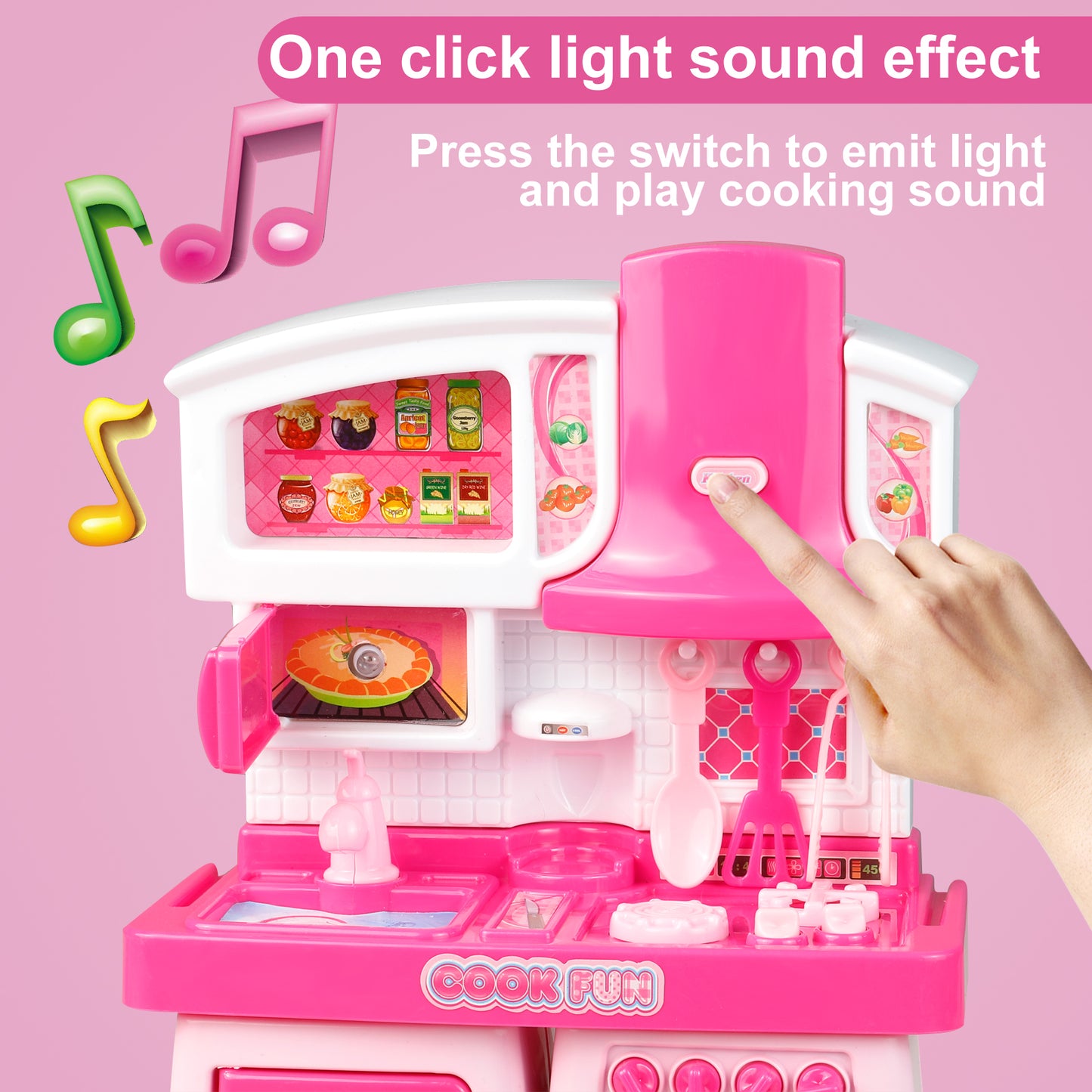Girls Toys Play Kitchen Oven Playset Pretend Food Cooking Pink Kitchen Toys for Toddlers Sounds and Light Stove