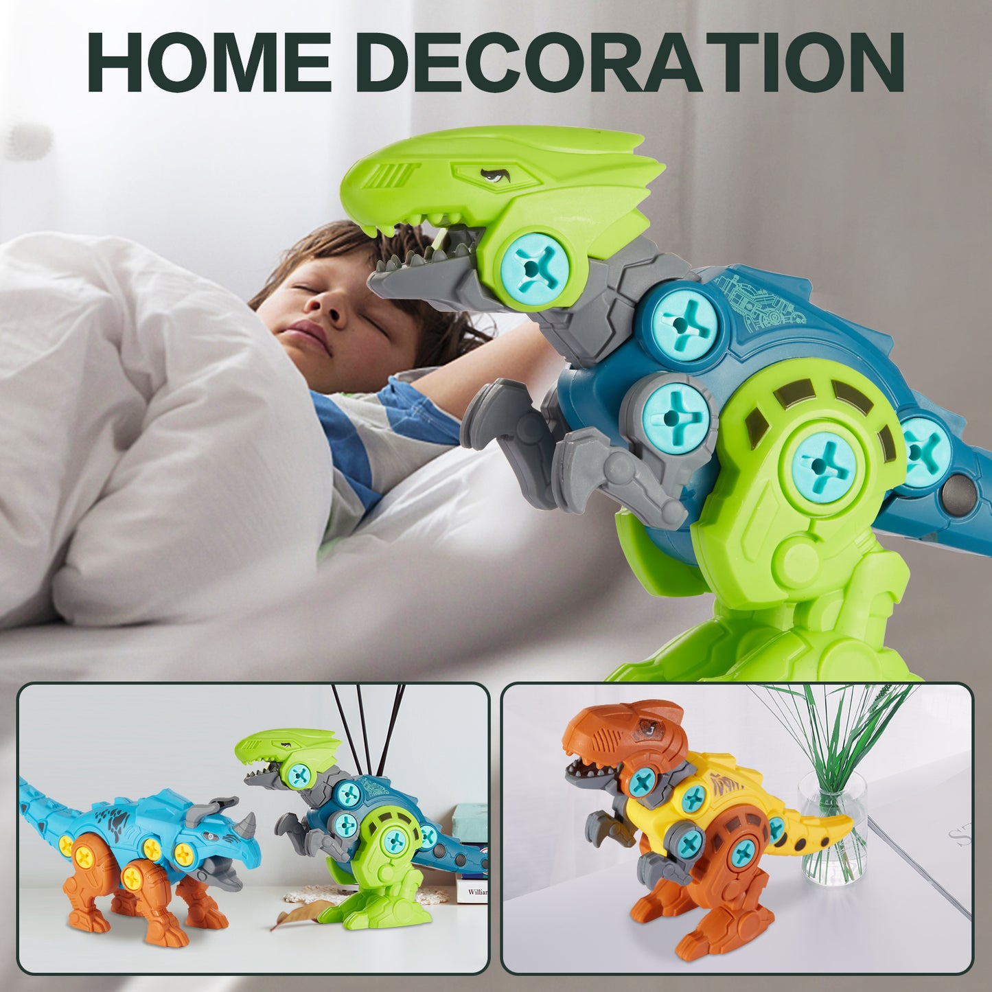 Dinosaur Toys for 3 4 5 6 7 Year Old Boys, Take Apart Dinosaur Toys for Kids 3-5 Construction Building Toys with Electric Drill for Boys Ages 3-8