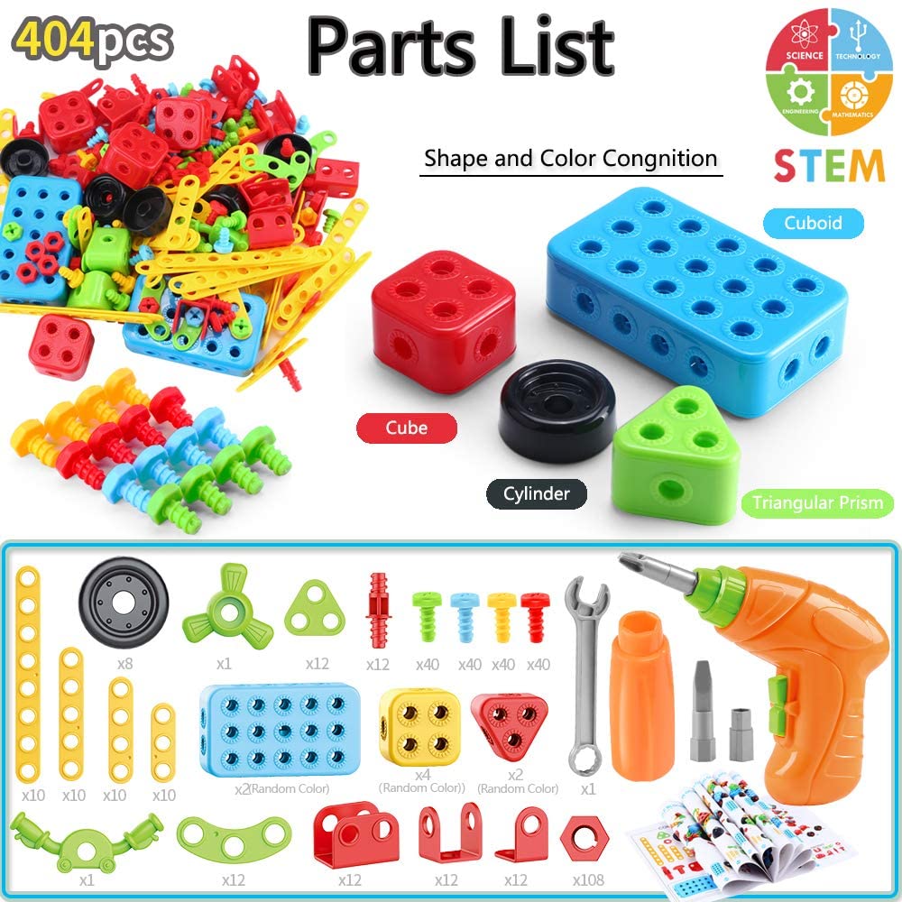 Building Toys, 404 Pieces STEM Toys Kit Creative Construction Engineering Learning Set for 5, 6, 7, 8+ Year Old Boys&Girls Best Toy Gift for Kids |Take-A-Part Building Blocks