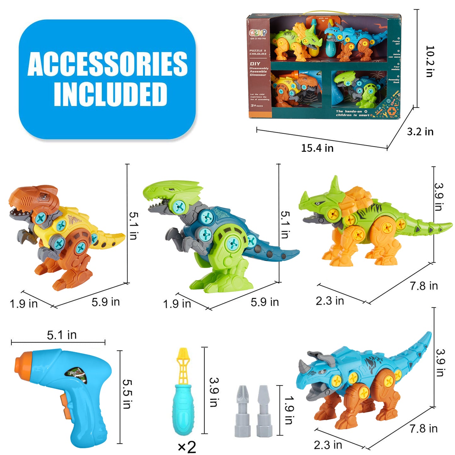 Dinosaur Toys for 3 4 5 6 7 Year Old Boys, Take Apart Dinosaur Toys for Kids 3-5 Construction Building Toys with Electric Drill for Boys Ages 3-8