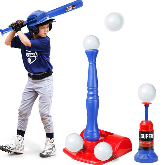Kids Baseball Tee Game T-ball Set Trainer for Toddlers Ages 3-8 Years Includes 4 Balls, Teeball Batting Tee, Pitching Machine, Youth Outdoor Sports Toy Games Boys & Girls