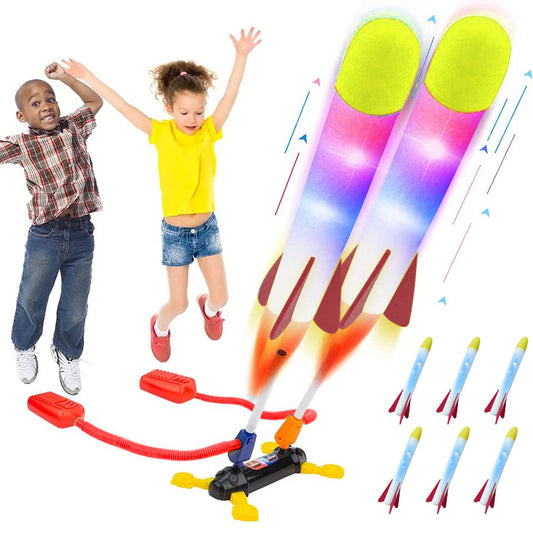 Dual Shoot Stomp Rocket Ultra Rocket Launcher Outdoor Toys for Kids with 6 Flashing Foam Tipped Rockets for 3 4 5 6 Ages Boys or Girls Birthday Christmas Gift