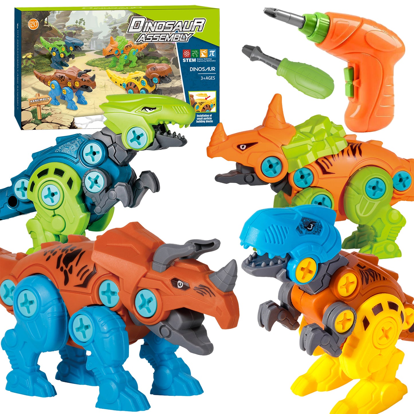 Dinosaur Toys for 3 4 5 6 7 Year Old Boys, Take Apart Dinosaur Toys for Kids 3-5 Construction Building Toys with Electric Drill for Boys Ages 3-8