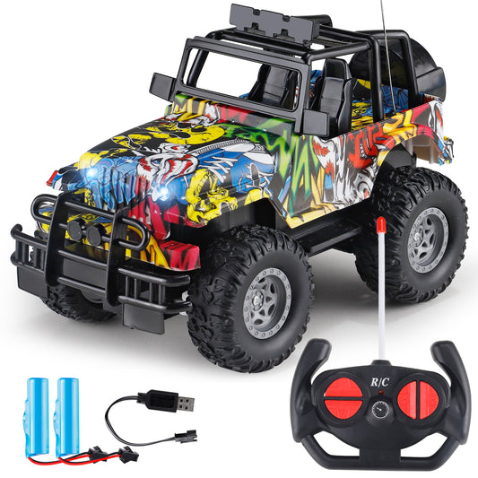 Kids Toys RC Cars Jeep Monster Truck 1:18 Remote Control Car 2.4GHz Off Road All Terrain Car Toys for 3-9 Years Old Boys Girls