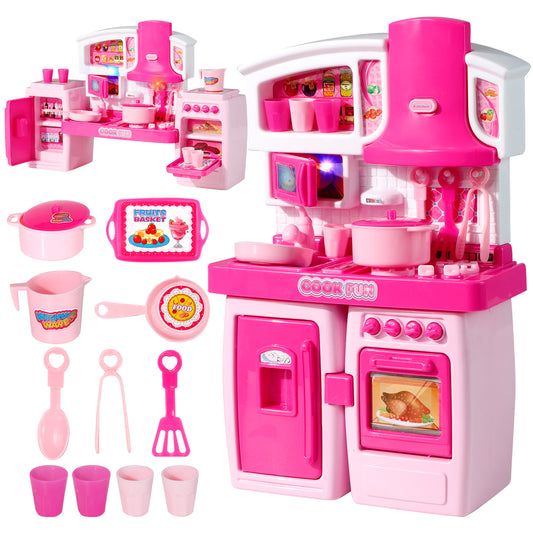 Girls Toys Play Kitchen Oven Playset Pretend Food Cooking Pink Kitchen Toys for Toddlers Sounds and Light Stove