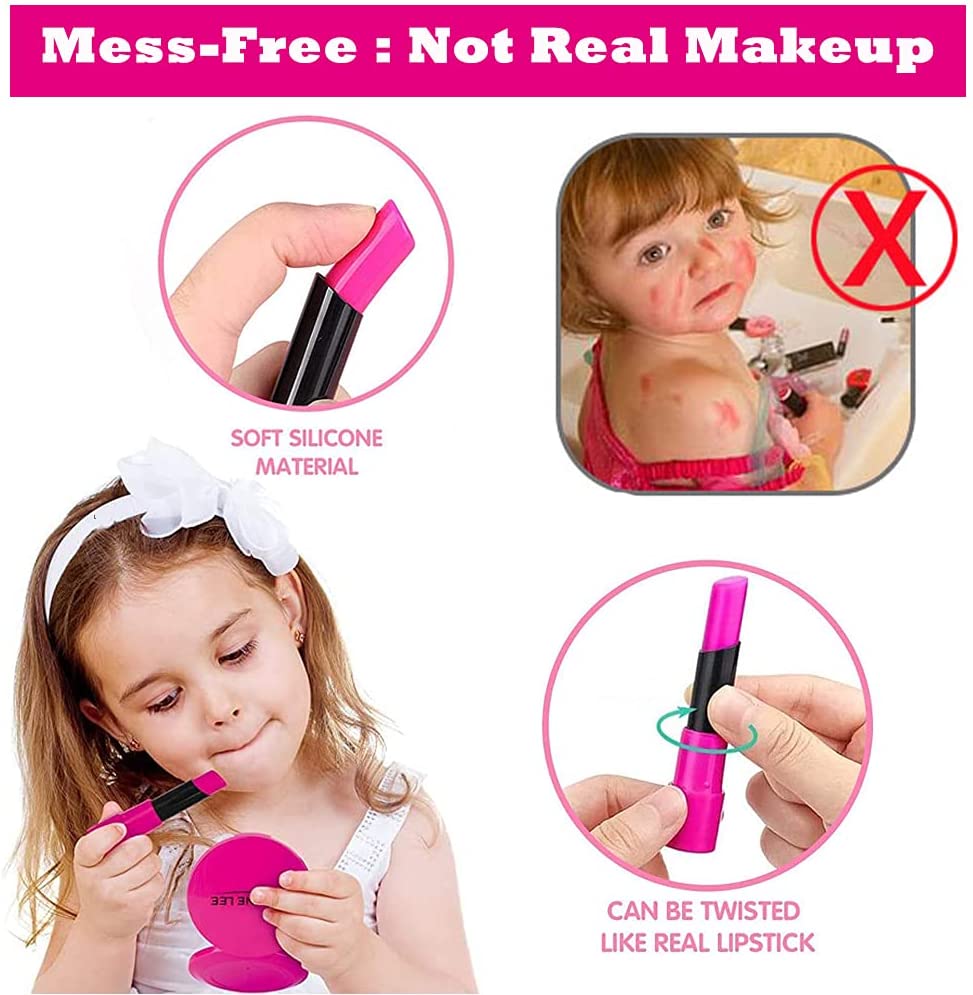 Pretend My First Purse Princess Set for Girls, Fashion Stylish Handbag with Pretend Play Beauty Makeup Accessories, Smart Phone, Watches, Glasses, Keys, Petty Cards for Little Kid, 17 Pcs