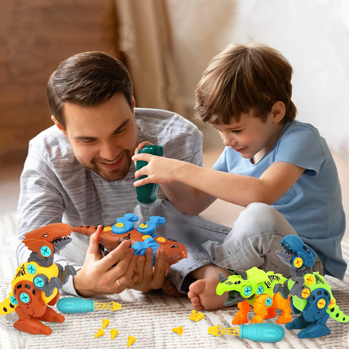 Dinosaur Toys for 3 4 5 6 7 Year Old Boys, Take Apart Dinosaur Toys for Kids 3-5 Construction Building Toys with Electric Drill for Boys Ages 3-8