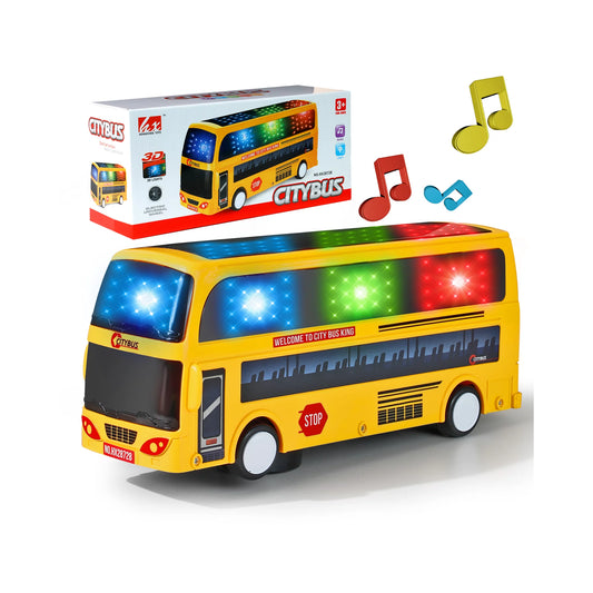 NETNEW Model City Bus Toys for Kids Yellow Toy Vehicle Toddlers with Flashing LED Lights and Music Boys and Girls