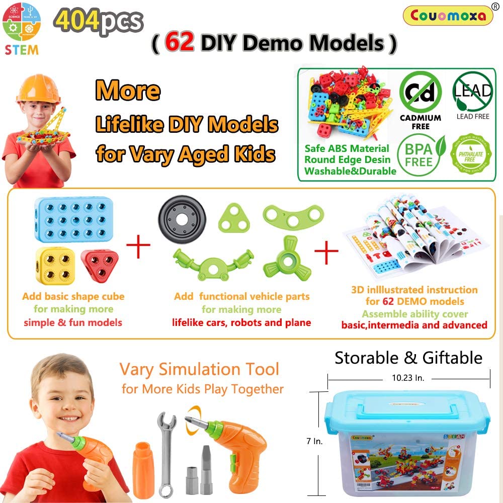 Building Toys, 404 Pieces STEM Toys Kit Creative Construction Engineering Learning Set for 5, 6, 7, 8+ Year Old Boys&Girls Best Toy Gift for Kids |Take-A-Part Building Blocks