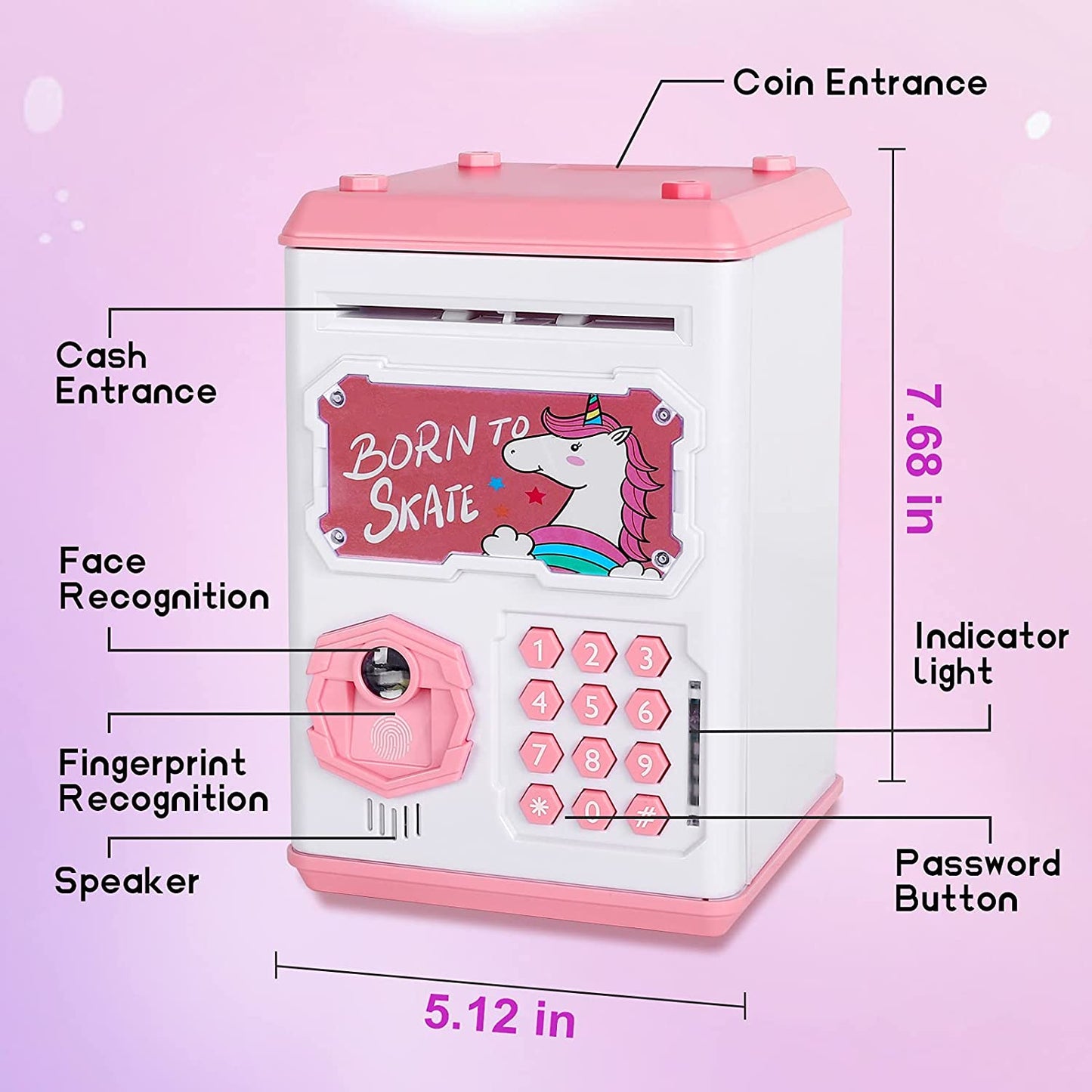 Unicorn Piggy Bank Girls Toys Money Bank Fingerprint & Face Scan Password Code Lock Cash Coin ATM Bank Birthday Gifts for 3-6 Years Old Girls